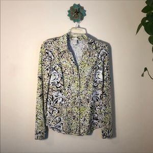 Cache printed top blouse neon yellow black small